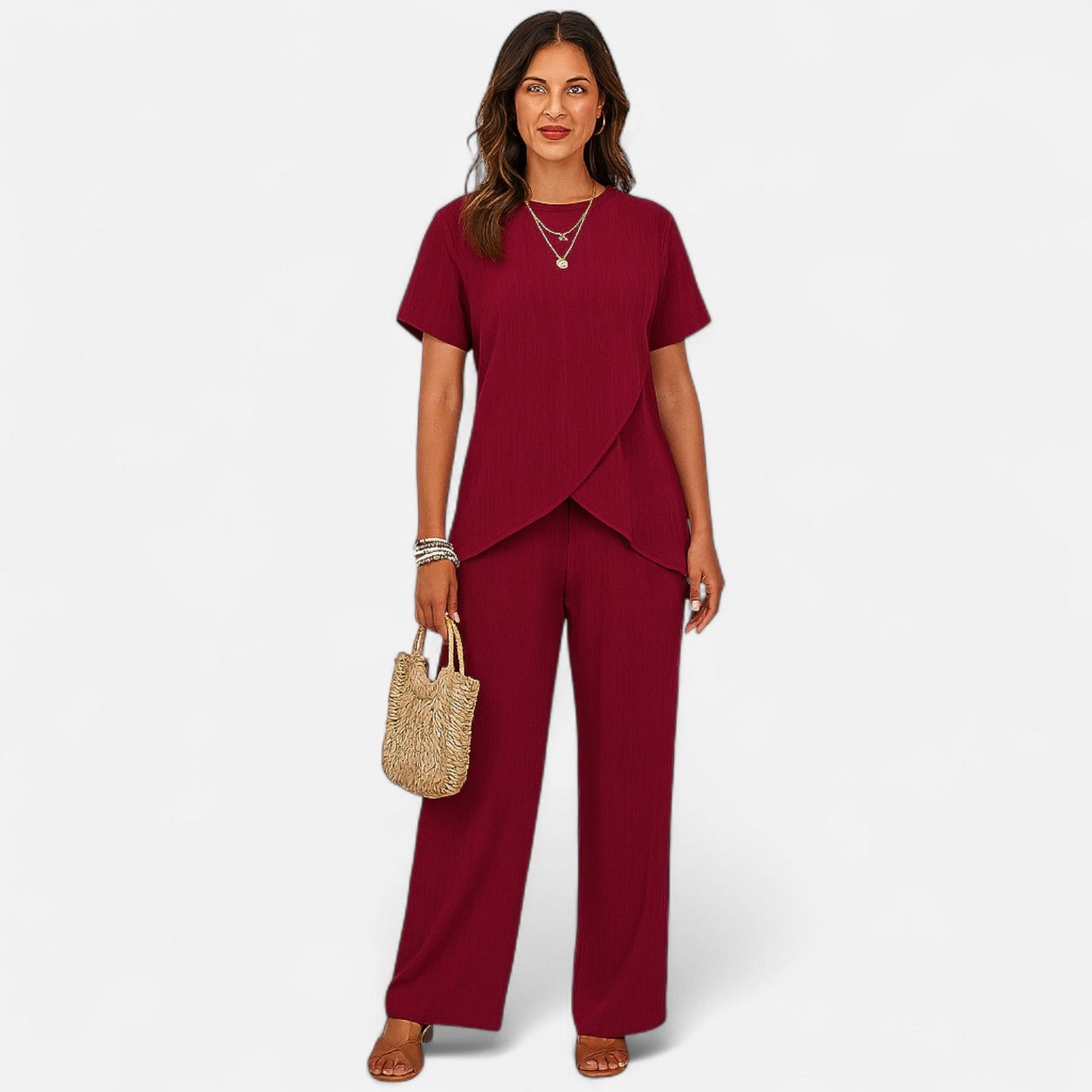 Old Monarchy | Women’s Asymmetrical Two-Piece Set – Textured Elegance with Wide-Leg Trousers & Sculpted Top